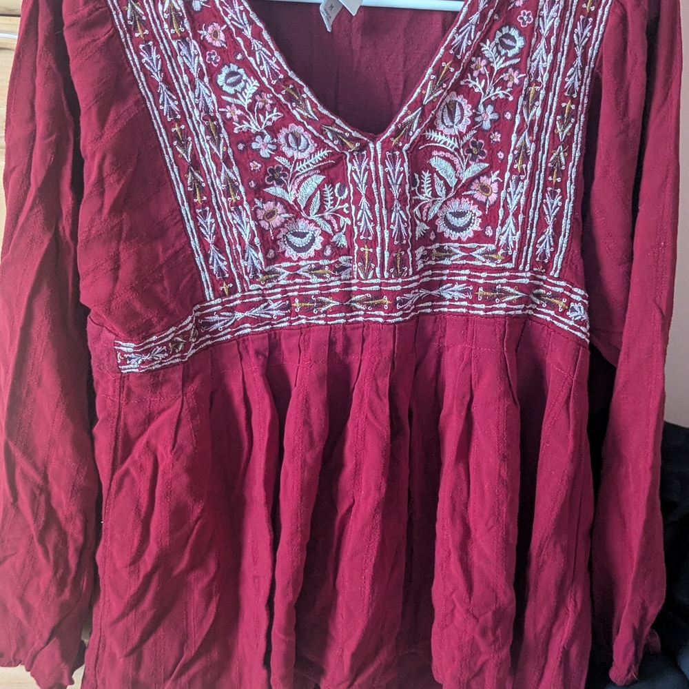 Embroidered Red Women's Top
